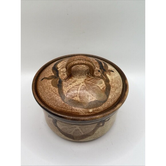 Brown Earthtones Covered Pottery Dish 3" deep by Reynolds Trinket Vanity Bedside - Picture 2 of 8